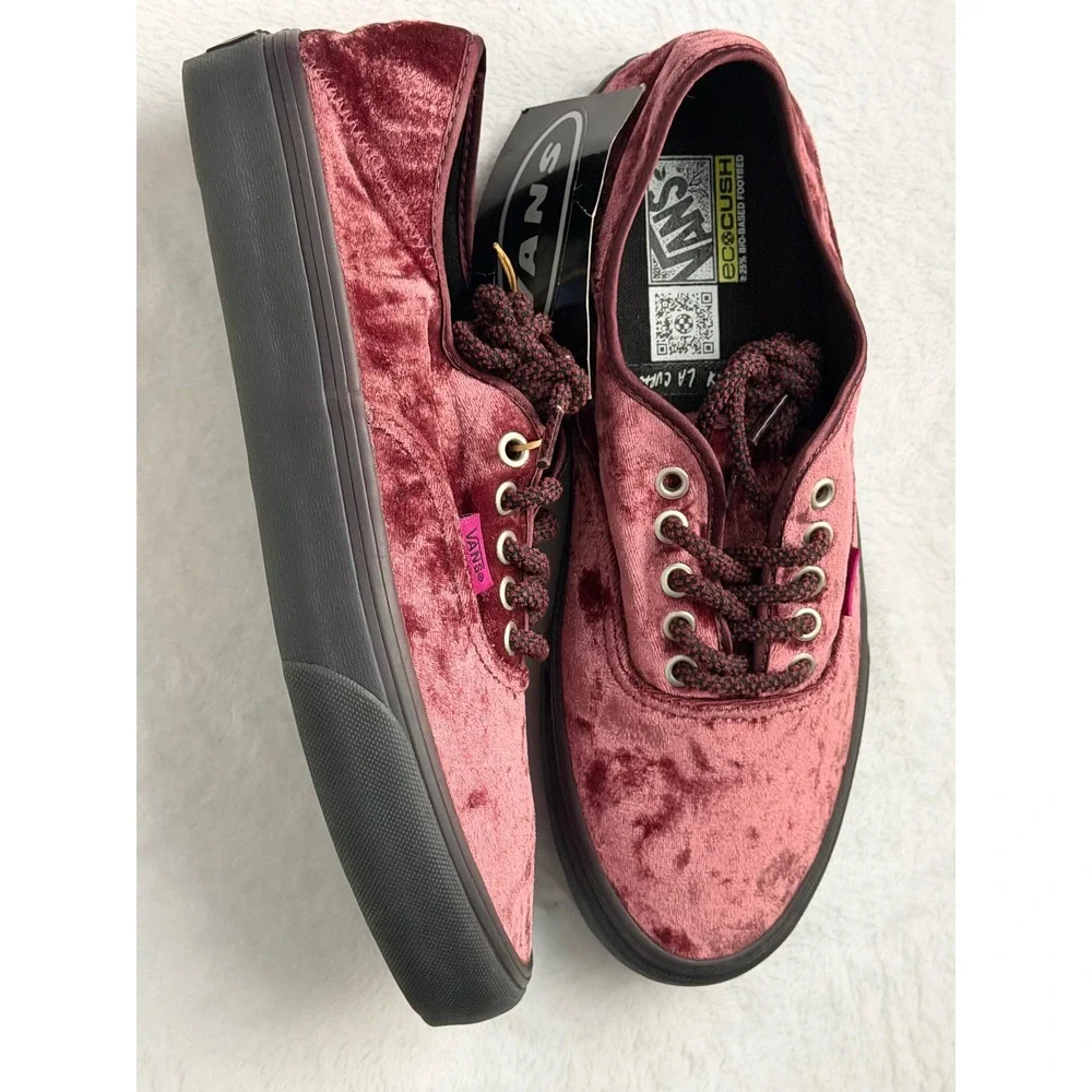 Vans Authentic Crushed Velvet Burgundy Black Sneakers Low Top Unisex Sneakers